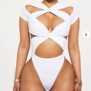 Fashion Nova White Bodysuit with Criss-Cross Design